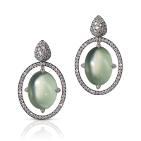 grüne mondsteine - brillanten - weissgold schwarz rhodiniert