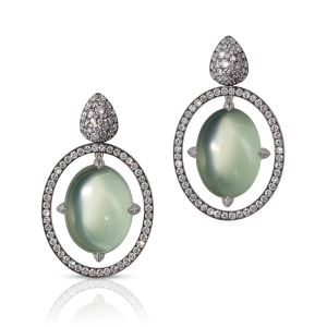 grüne mondsteine - brillanten - weissgold schwarz rhodiniert